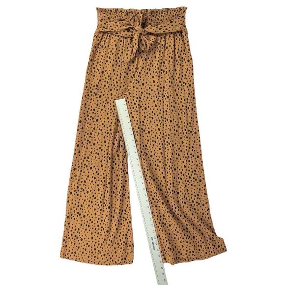 Abercrombie Tan Black Polka Dot Wide Leg Pants Tie Waist Size Medium - Picture 3 of 7